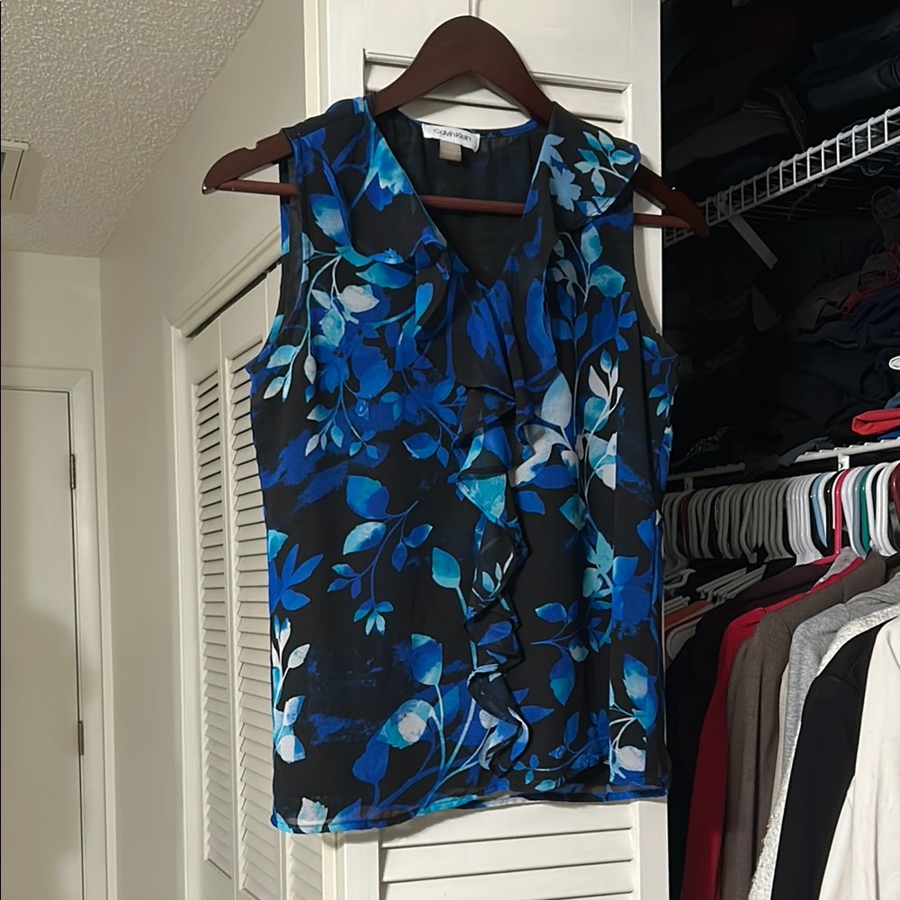 Calvin Klein Collection Blue Ruffled Blouse